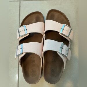 Birkenstock Pink Sandals with Silver Buckles